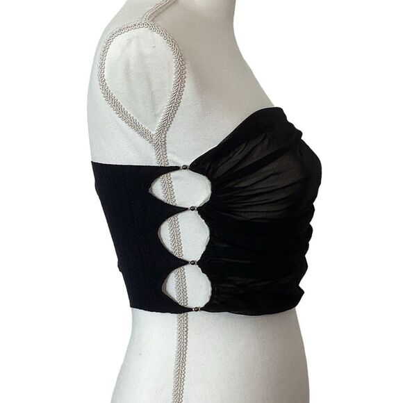 RUI Size L NWT ONYX Tube Top Beaded Pearl Cut Out Strapless Black Cream Stretchy - Picture 5 of 15